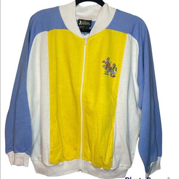 Disney Fashions Goofy Sports Color Block Yellow Blue Zip Up Jacket Size Large - Picture 1 of 7